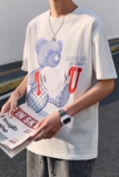 港风新款小熊印花T恤男夏季韩版百搭短袖休闲纯棉中袖T122，男装T恤，电商A089-1