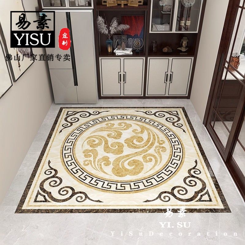 客厅拼花地砖入户玄关铜钱造型瓷砖别墅过道发财拼图地板砖定制
