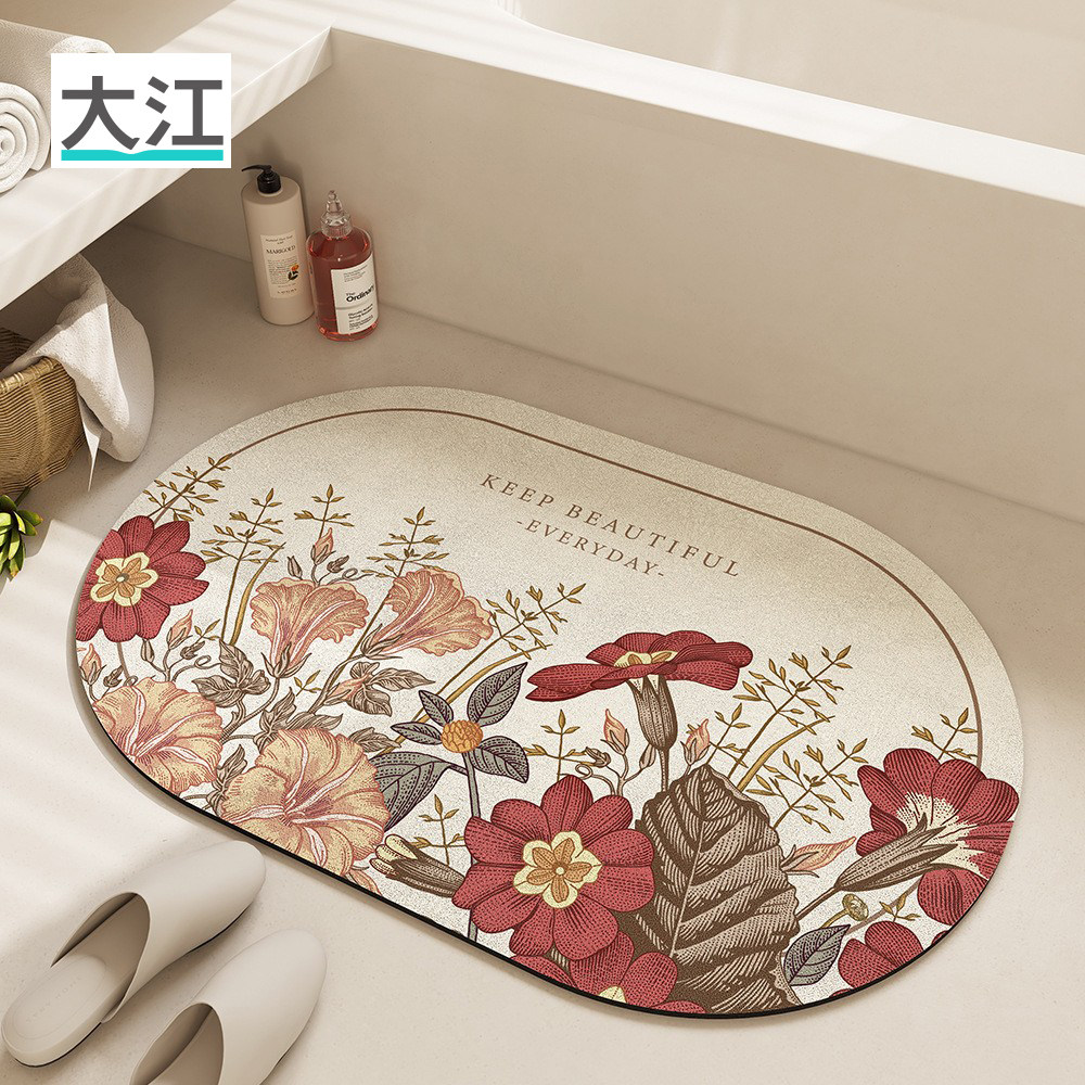 美式手绘花浴室门垫强吸水速干地垫轻奢家用卫生间进门防滑脚垫子