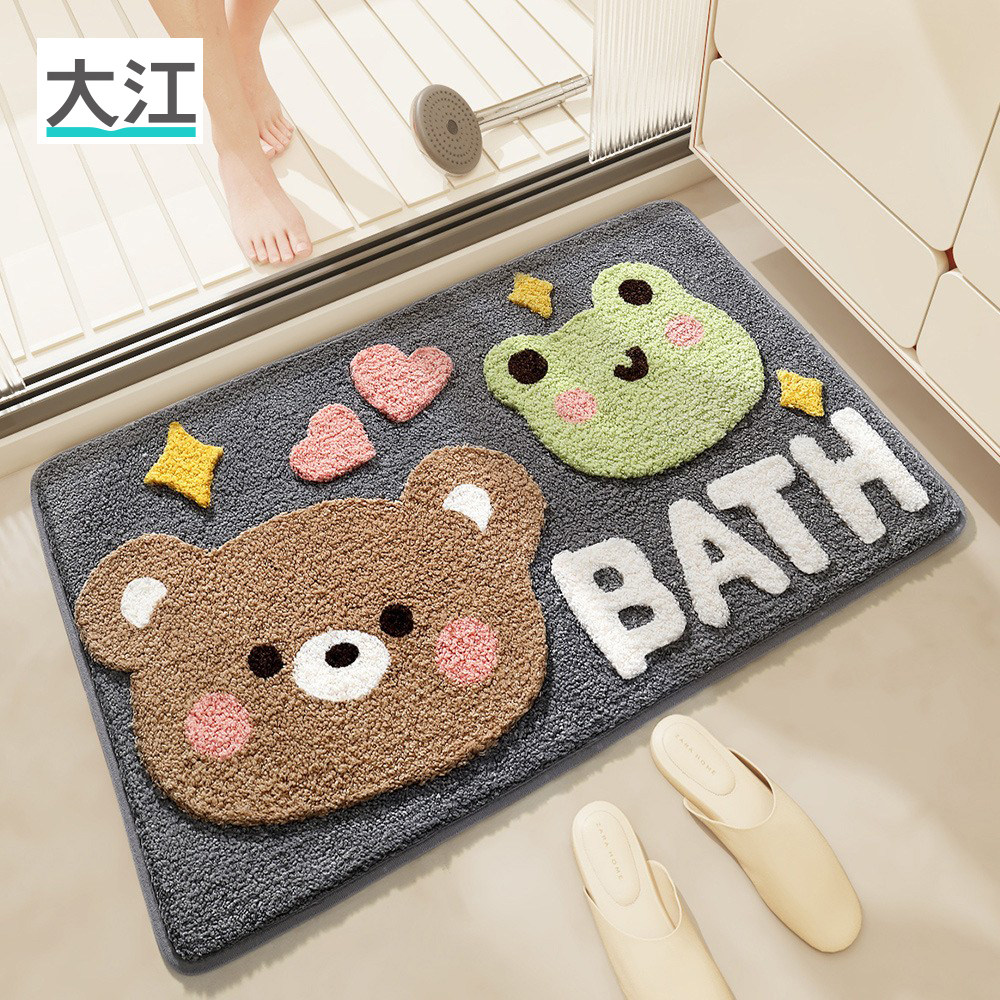 新款卡通浴室吸水地垫家居卫生间门口绒毛加厚脚垫厕所植绒防滑垫
