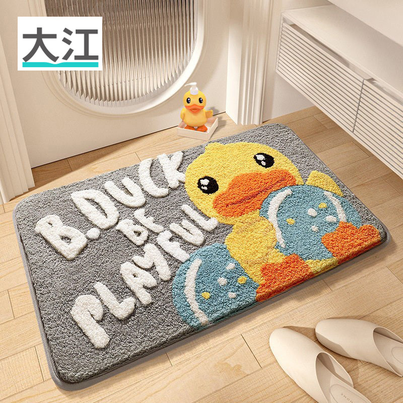 大江正版小黄鸭植绒地垫浴室吸水脚垫家用卫生间卡通防滑垫速干