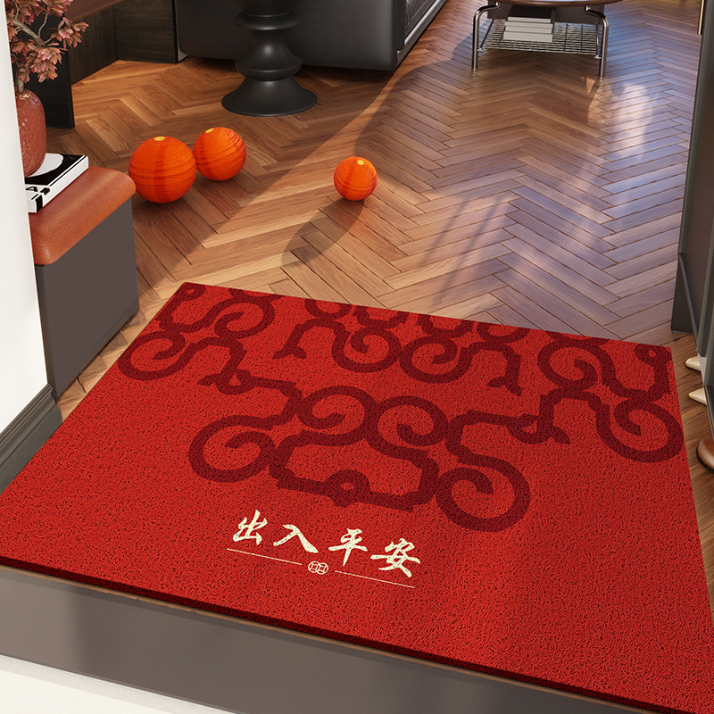 出入平安喜庆大红丝圈地垫刮沙除尘防滑垫家用入户门耐脏脚垫
