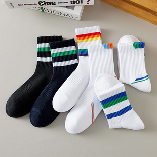 YY75th羽毛球袜子男女中筒袜纯棉加厚款 白色毛巾底男生运动防臭袜