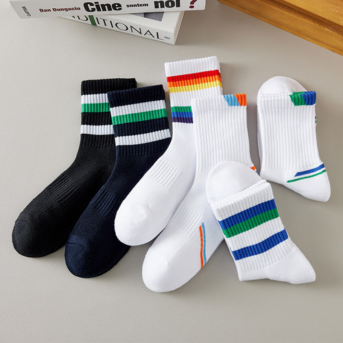 YY75th羽毛球袜子男女中筒袜纯棉加厚款白色毛巾底男生运动防臭袜
