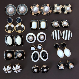 风吹半夏同款耳环撞色925银针中复古风耳钉白色珍珠耳夹设计欧美