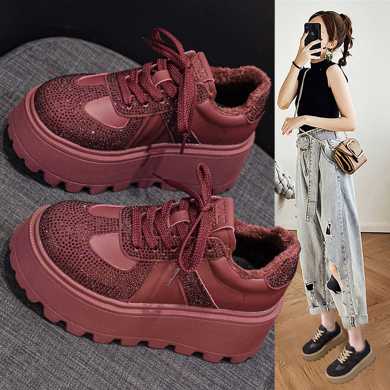 红色小个子德训鞋女2025新款秋冬加绒棉鞋厚底增高运动休闲老爹鞋,女鞋,时尚休闲鞋,淘宝优惠券,粉丝福利购,淘宝优惠卷