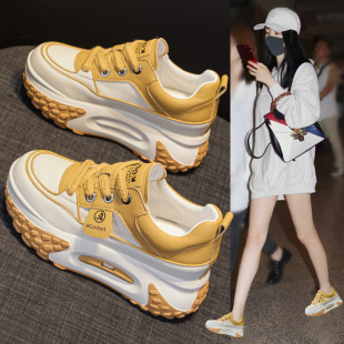 真皮内增高小白鞋女春季2026爆款新款厚底松糕轻便休闲运动老爹鞋