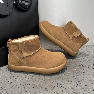 真皮软底大头雪地靴女2025新款爆款冬季加绒加厚保暖大棉平底短靴