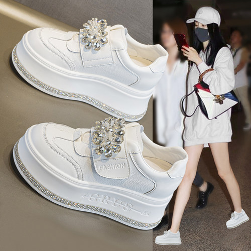 真皮内增高小白鞋女2026秋季新款