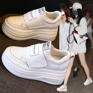 真皮魔术贴小白鞋女2026春季新款爆款百搭厚底小个子内增高休闲鞋