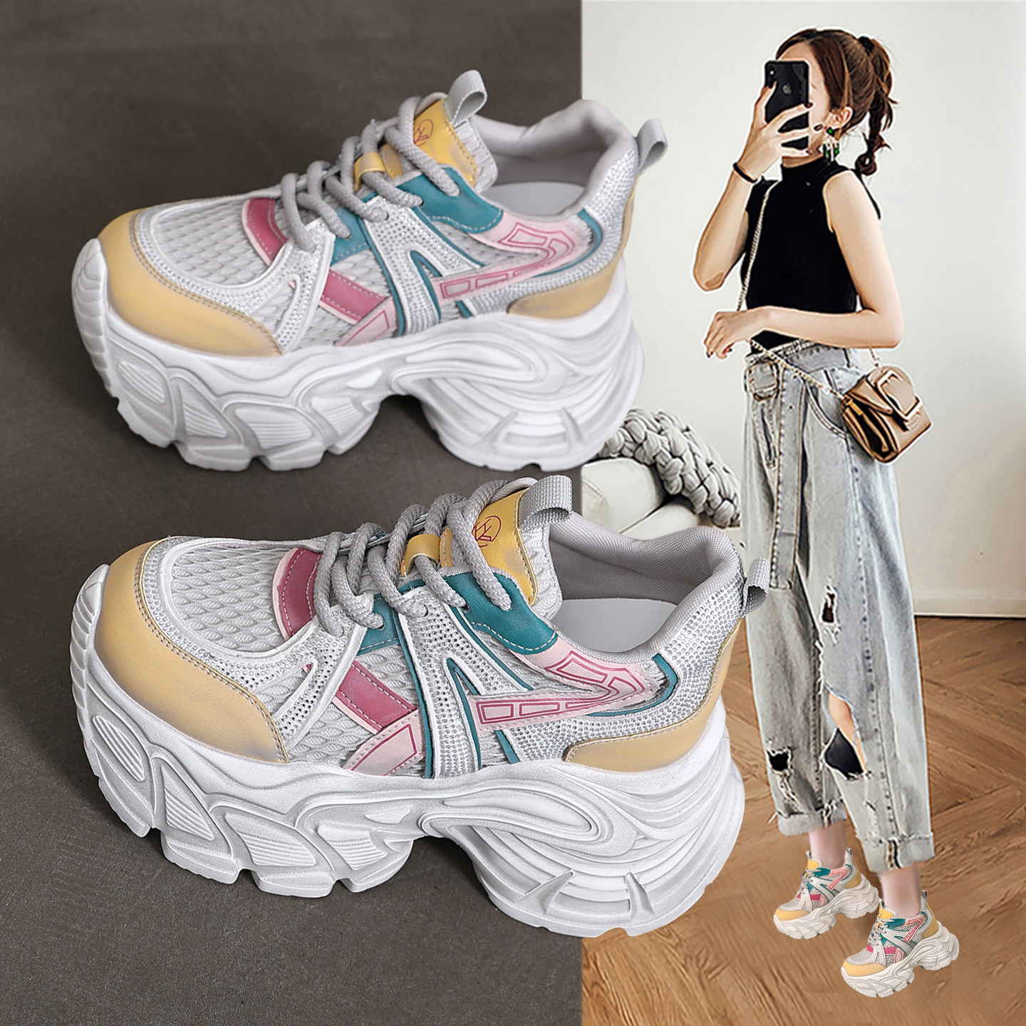 厚底内增高老爹鞋女2026秋季新款
