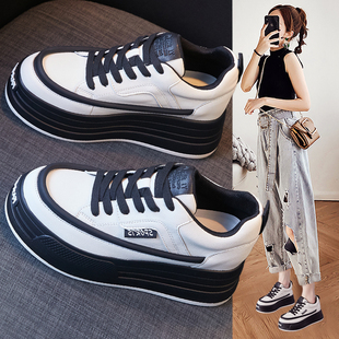 内增高小白鞋女春季2026新款百搭真皮厚底坡跟小个子运动休闲女鞋