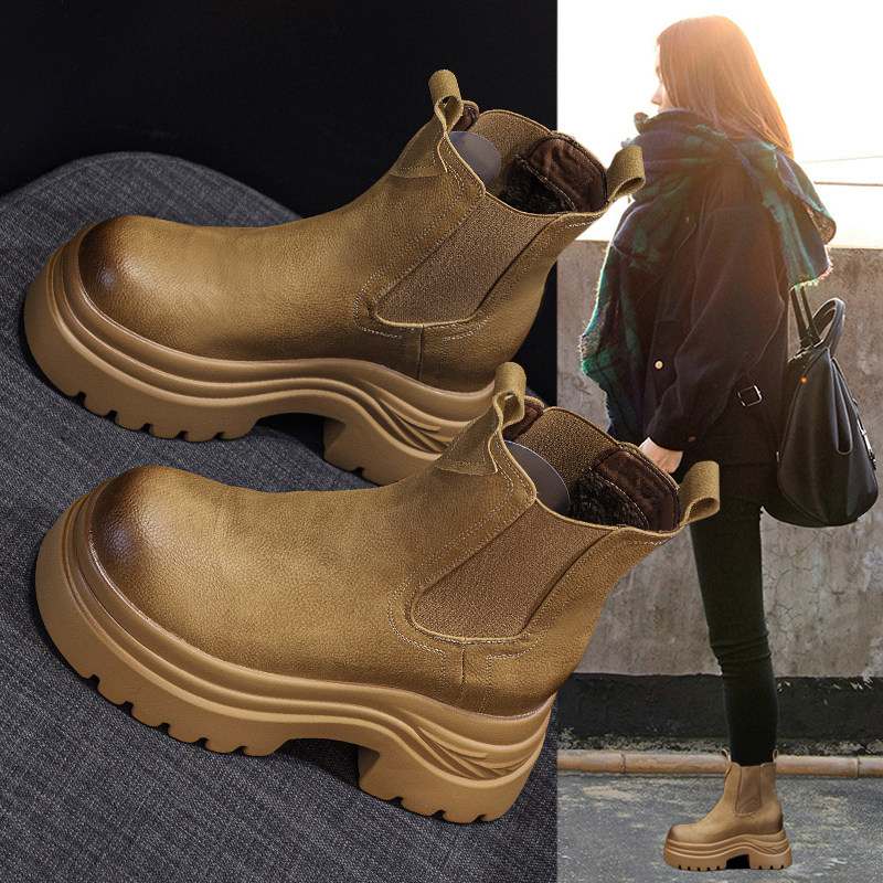 真皮内增高马丁靴女2025新款爆款秋冬加绒棉鞋厚底切尔西烟筒短靴,女鞋,切尔西靴,淘宝优惠券,粉丝福利购,淘宝优惠卷