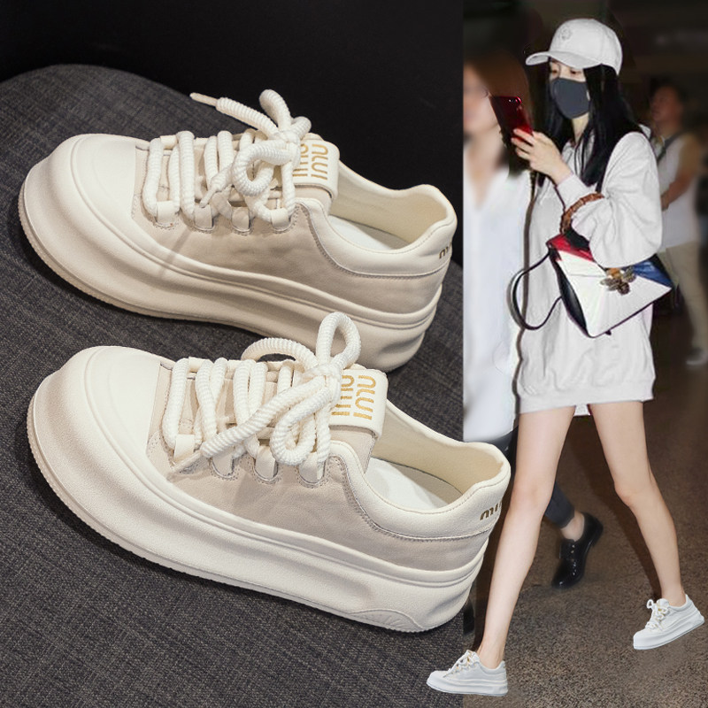 超火牛皮小白鞋女2026新款爆款春季大头鞋子厚底轻便休闲百搭板鞋