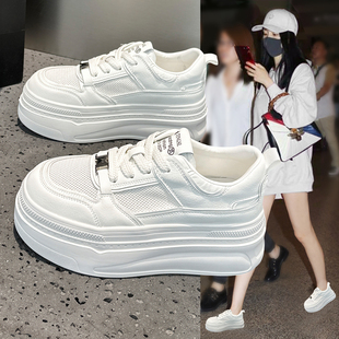 轻便厚底小白鞋女2026夏季新款百搭超火松糕网面透气薄款休闲板鞋