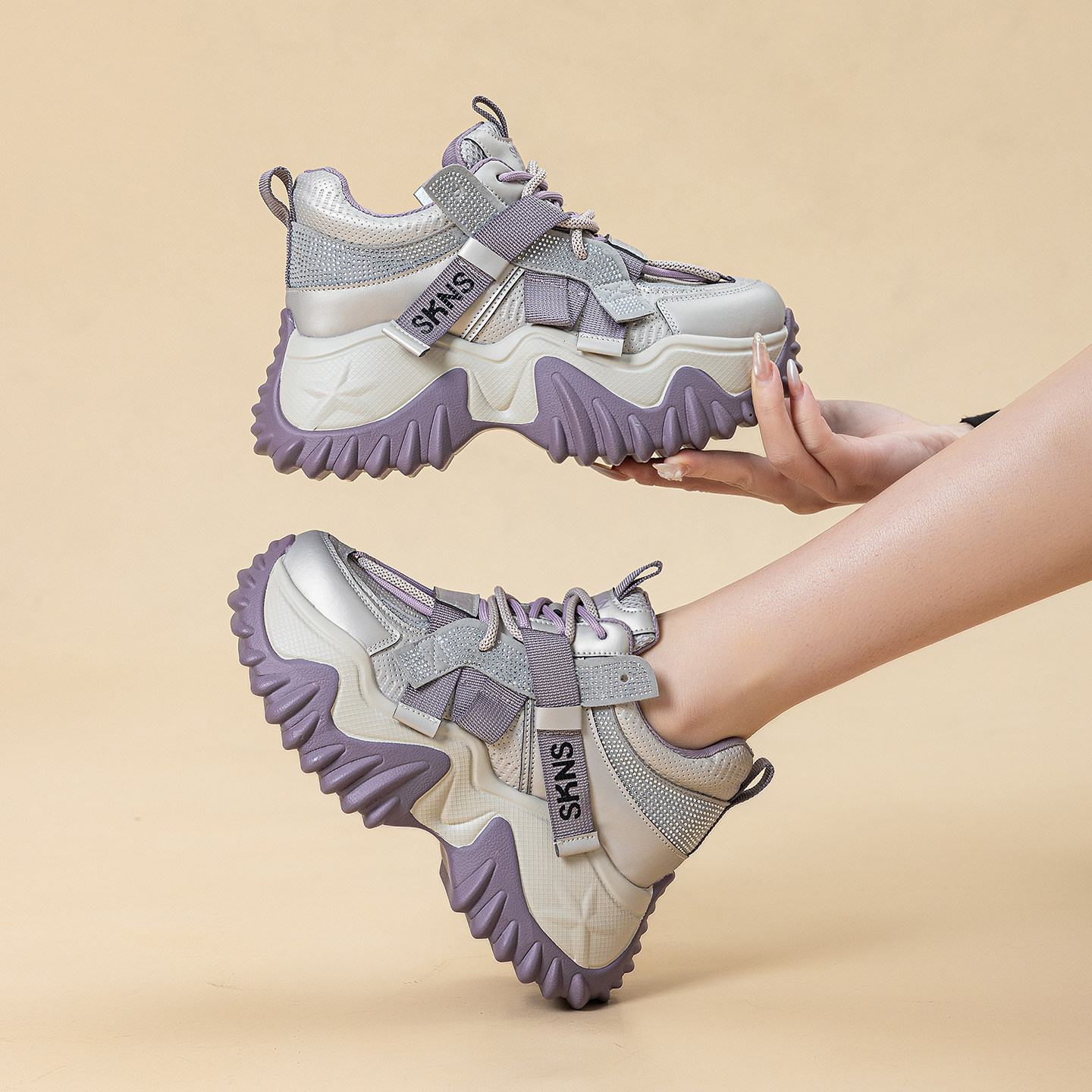 厚底紫色老爹鞋女2026春季新款爆款超火水钻轻便内增高运动休闲鞋,女鞋,时尚休闲鞋,淘宝优惠券,粉丝福利购,淘宝优惠卷