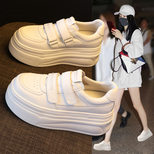 真皮魔术贴小白鞋女2026春季新款时尚百搭超厚底小个子内增高单鞋