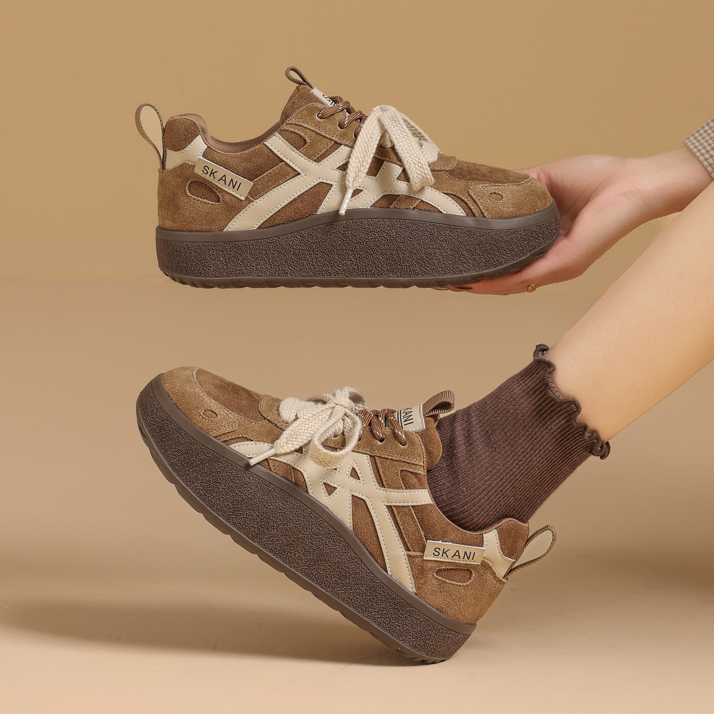 欧洲站复古德训鞋女2025新款秋冬加绒保暖二棉鞋厚底增高休闲板鞋,女鞋,时尚休闲鞋,淘宝优惠券,粉丝福利购,淘宝优惠卷