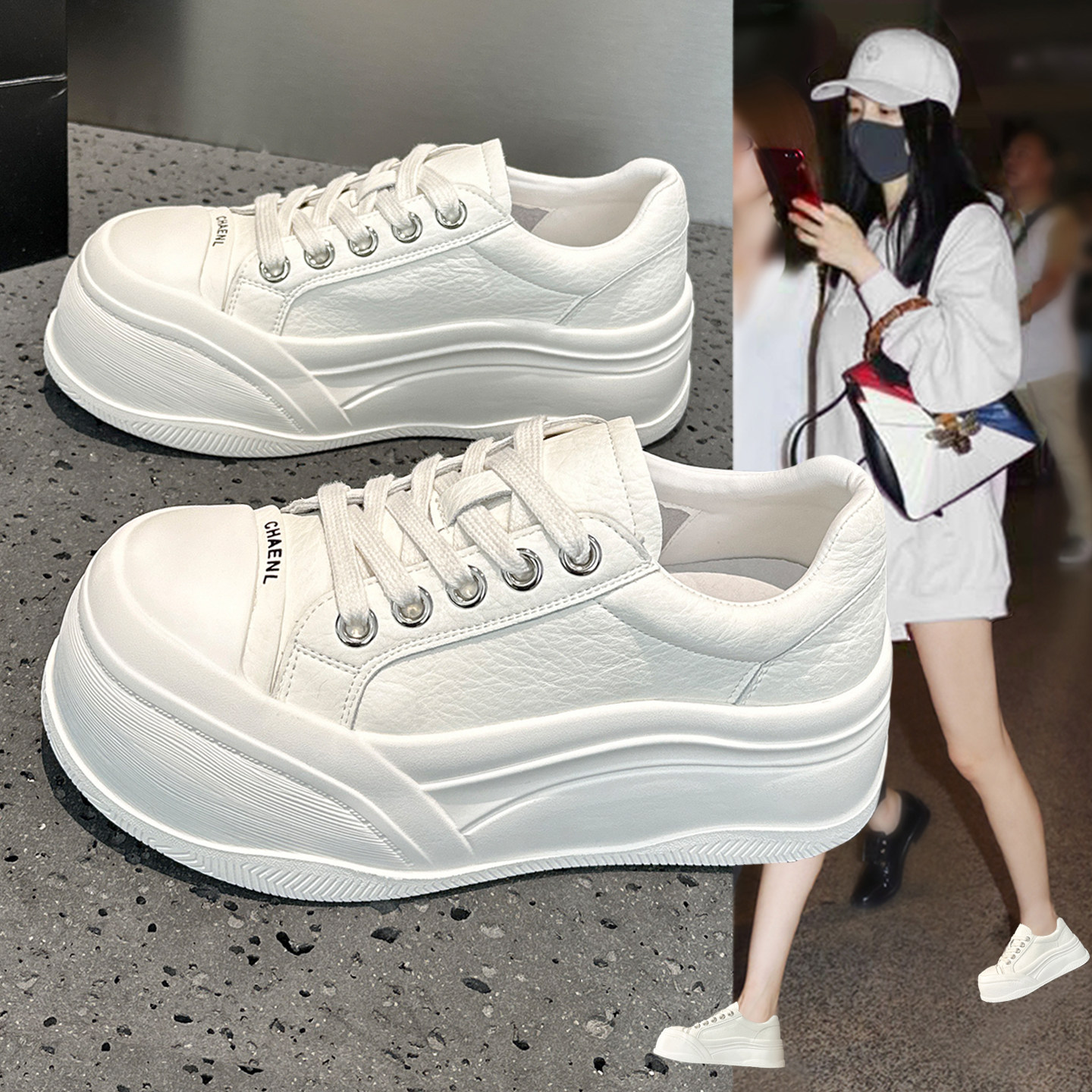 真皮厚底增高小白鞋女2026春季新款大头鞋轻便不累脚软底休闲板鞋,女鞋,休闲板鞋,淘宝优惠券,粉丝福利购,淘宝优惠卷