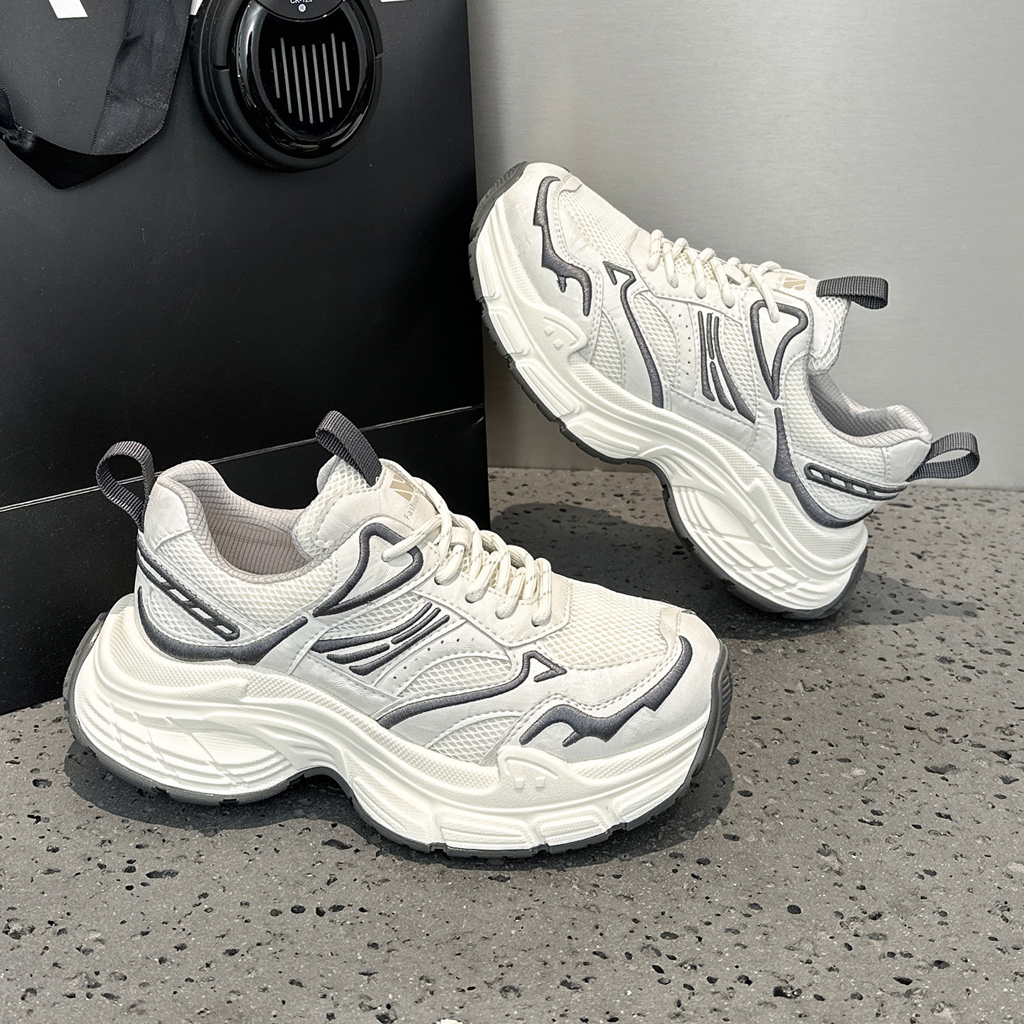 真皮网面透气老爹鞋女2026春季新款厚底增高轻便百搭运动休闲女鞋,女鞋,时尚休闲鞋,淘宝优惠券,粉丝福利购,淘宝优惠卷