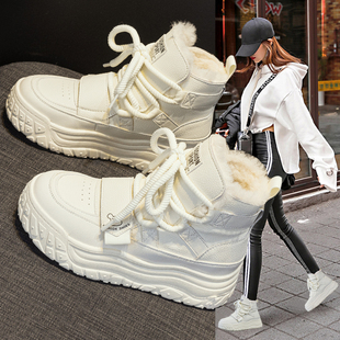 厚底雪地靴女款2025新款冬季真皮小白鞋加绒加厚防水防滑保暖棉鞋