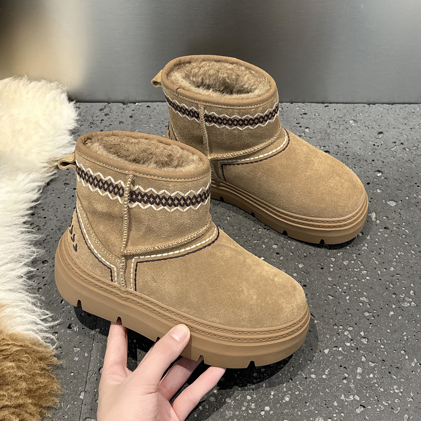 真皮民族风雪地靴女2025新款爆款冬季加绒加厚保暖抗寒厚底大棉鞋,女鞋,时尚雪地靴,淘宝优惠券,粉丝福利购,淘宝优惠卷