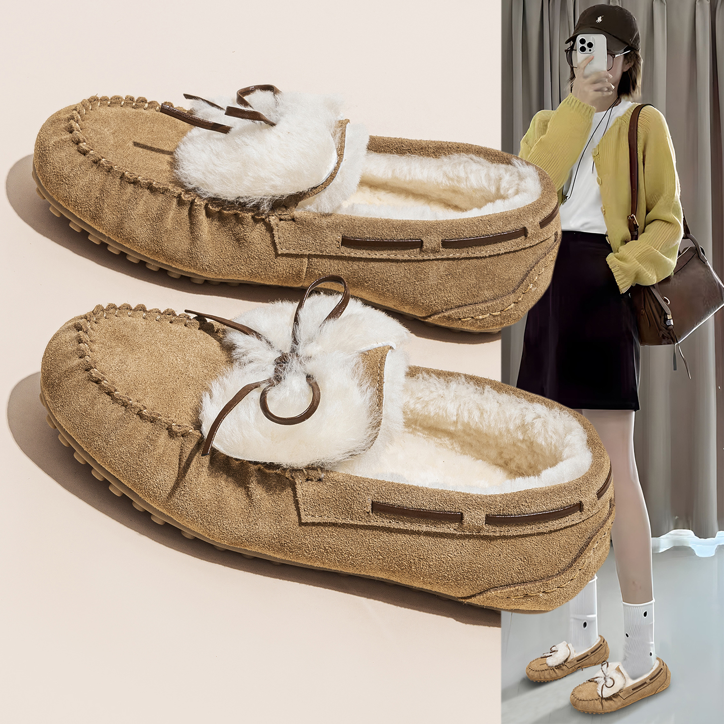 真皮软底豆豆鞋女2025年新款爆款