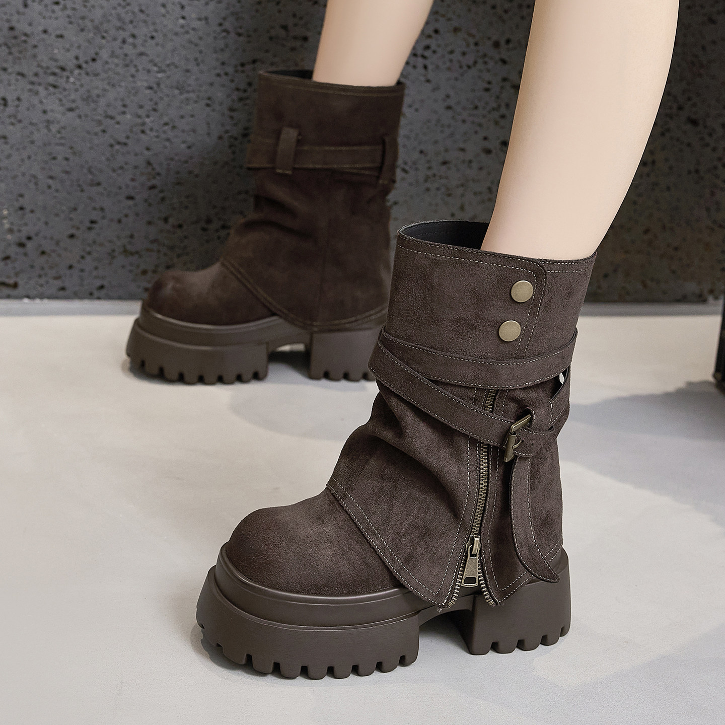 厚底内增高马丁靴女2025新款秋冬加绒保暖小个子中筒堆堆裤管棉靴,女鞋,时装靴,淘宝优惠券,粉丝福利购,淘宝优惠卷