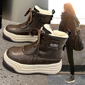 冬季 巨好看复古雪地棉靴女2025新款 爆款 加绒加厚保暖厚底棕色短靴