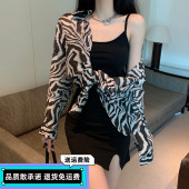 短款 大码 小个子显瘦内搭性感连衣裙 新款 纯棉黑色吊带开叉裙女夏季