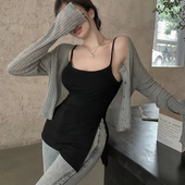 轻熟风性感白色吊带背心女大码 黑色莫代尔带胸垫修身 打底开叉上衣