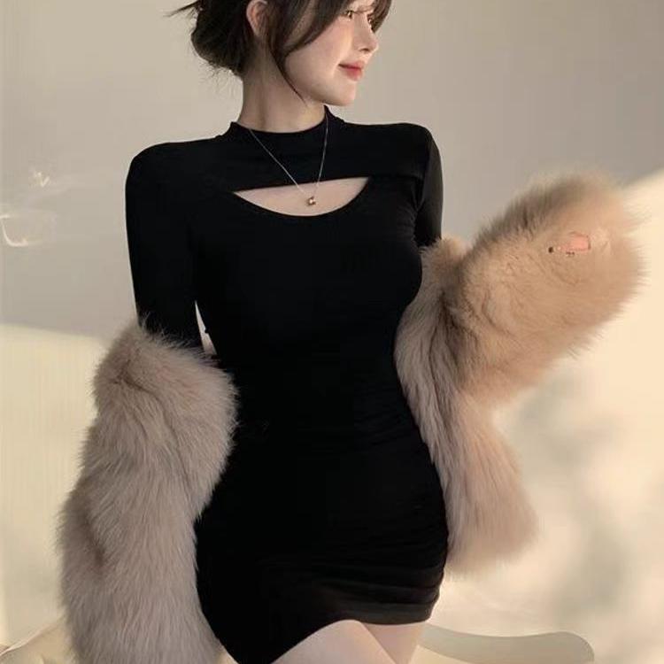 性感针织螺纹纯欲风镂空包臀裙