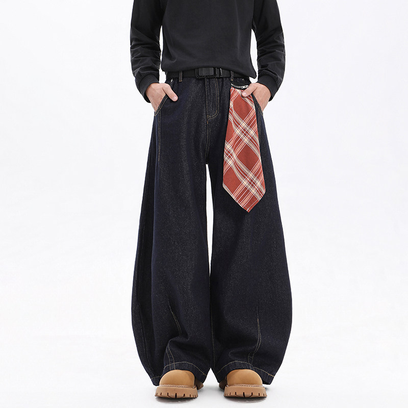 BOYUE帛跃美式弯刀廓形可拆卸方巾牛仔裤丹宁痞帅baggy阔腿裤男女,男装,牛仔裤,淘宝优惠券,粉丝福利购,淘宝优惠卷