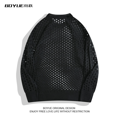 BOYUE帛跃纯色垂感男镂空针织衫
