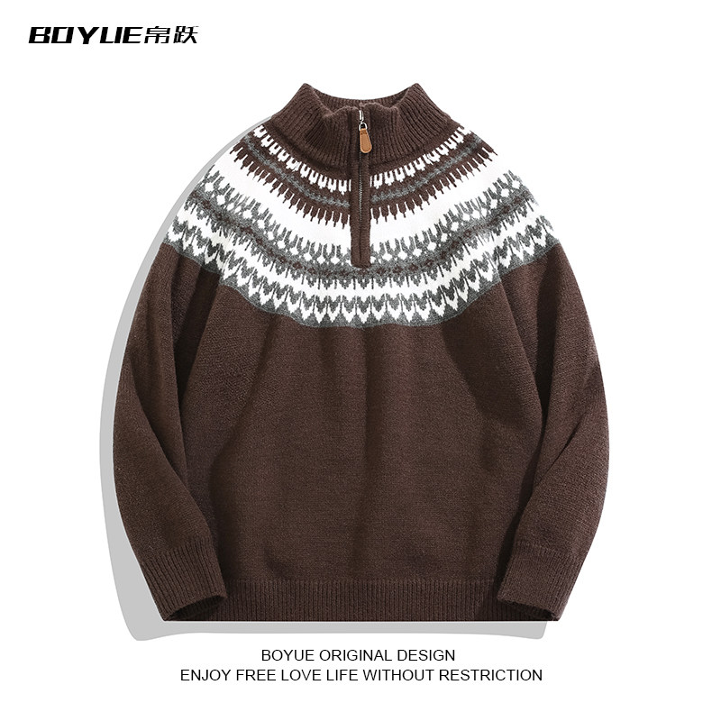 BOYUE帛跃半高领拉链费尔岛毛衣
