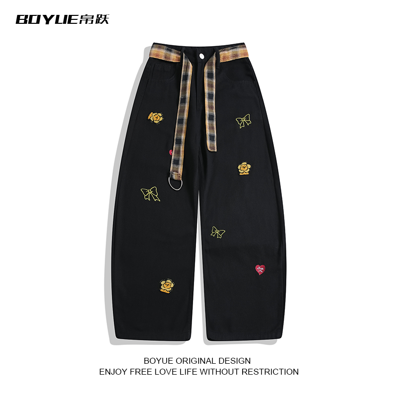 BOYUE帛跃美式卡通刺绣牛仔裤
