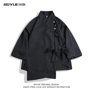 BOYUE帛跃小众设计感山本风肌理个性新中式斜襟绑带长袖衬衫男女
