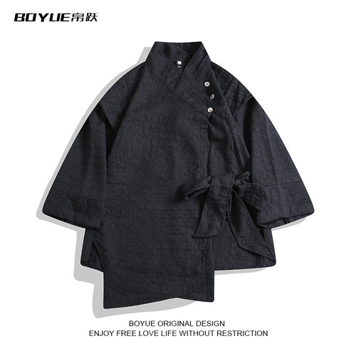 BOYUE帛跃肌理斜襟绑带长袖衬衫