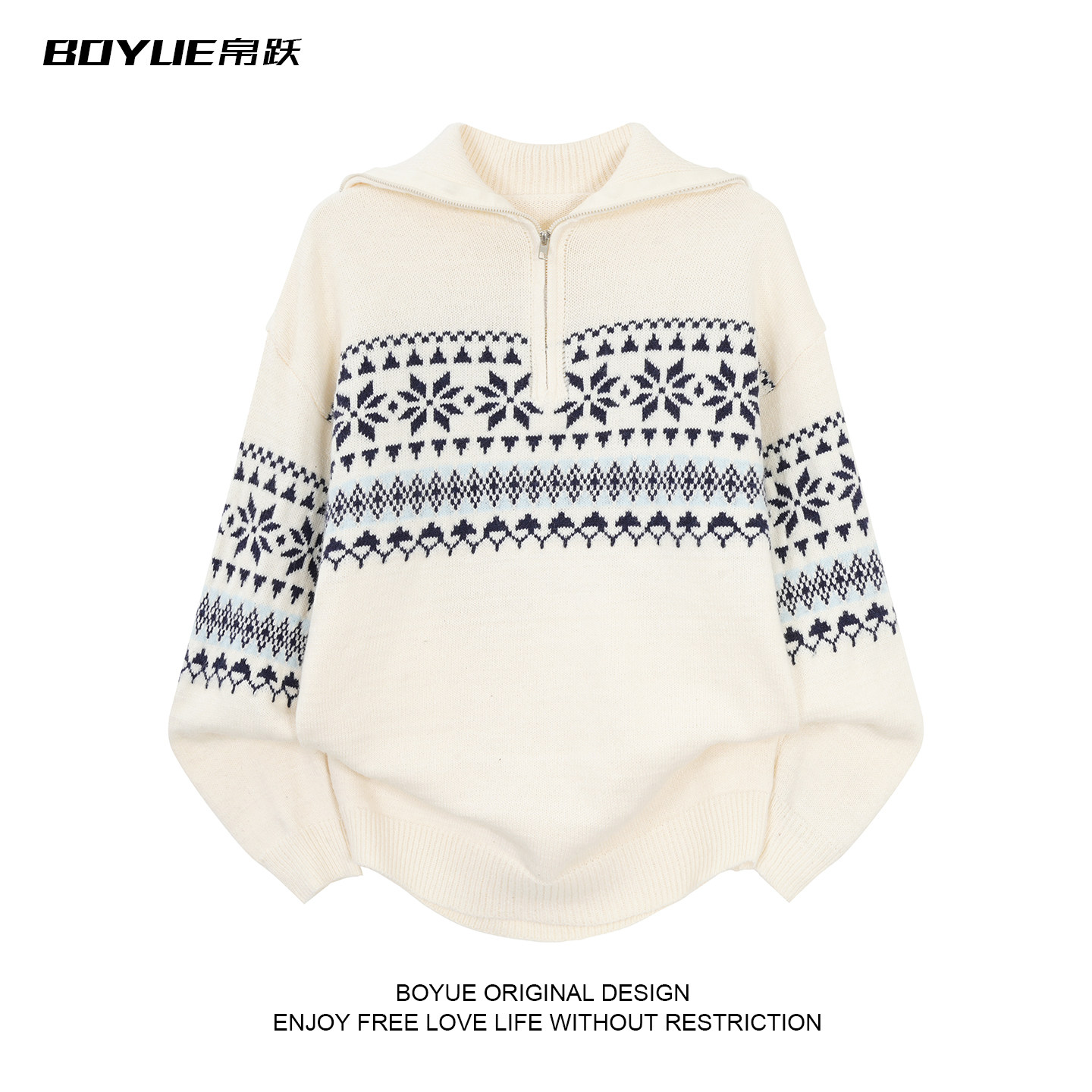 BOYUE帛跃费尔岛半拉链毛衣男女情侣秋冬保暖时尚休闲翻领针织衫,男装,针织衫/毛衣,淘宝优惠券,粉丝福利购,淘宝优惠卷