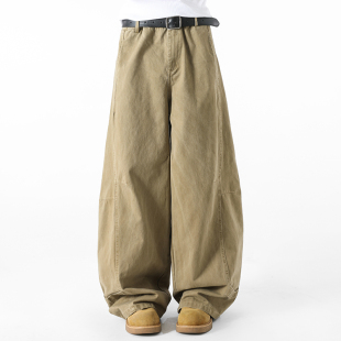 阔腿香蕉长裤 BOYUE帛跃复古廓形弯刀牛仔裤 男女显瘦解构拼接工装