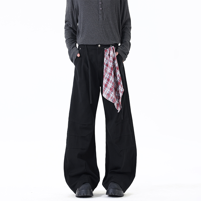 BOYUE帛跃格子方巾弯刀牛仔裤