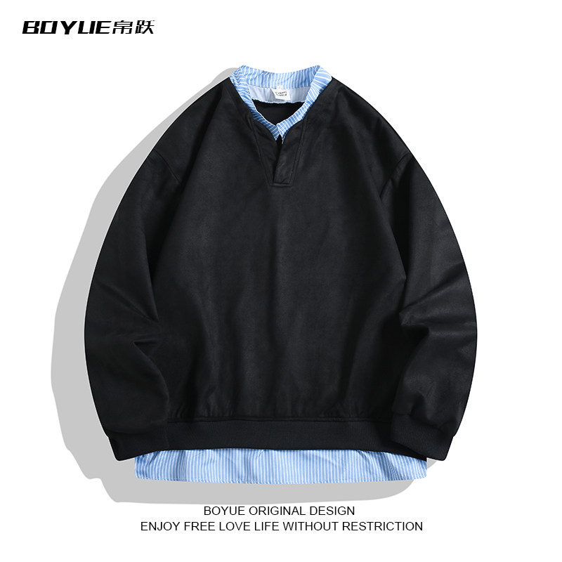 BOYUE帛跃秋季假两件简约拼接V领卫衣套头设计感百搭男女长袖T恤,男装,卫衣,淘宝优惠券,粉丝福利购,淘宝优惠卷