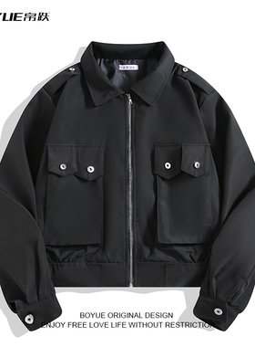 BOYUE帛跃工装短款夹克韩版时尚bf立体口袋高街休闲帅气外套男女