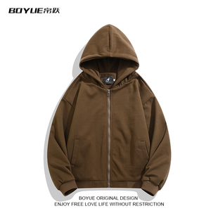BOYUE帛跃纯色青少年连帽卫衣百搭秋冬日常廓形休闲运动外套男女