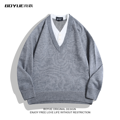 BOYUE帛跃韩版假两件V领针织衫
