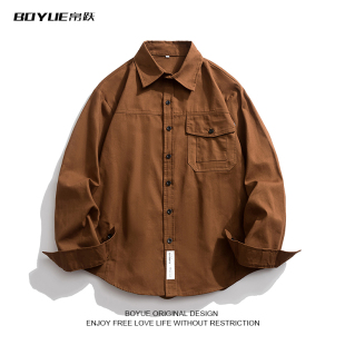 百搭休闲情侣衬衫 高级感时尚 衬衣美式 BOYUE帛跃复古纯色贴标工装