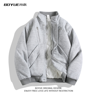 BOYUE帛跃美式 解构毛呢加厚夹克双拉链立领保暖痞帅情侣男女棉衣