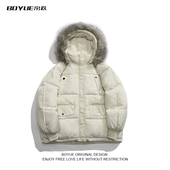 BOYUE帛跃大毛领加厚棉服宽松青少年保暖棉衣外套日系港风潮流男