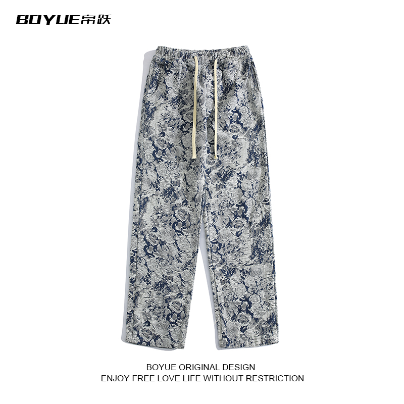 BOYUE帛跃提花抽绳扎染牛仔裤男