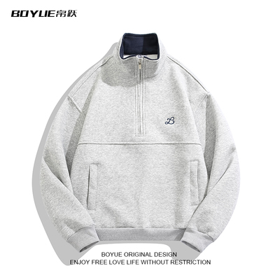 BOYUE帛跃立领半拉链学院风卫衣